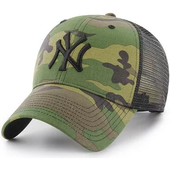 Boné trucker camuflagem com logo preto da New York Yankees MLB Branson MVP da 47 Brand