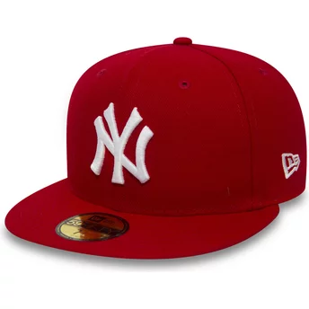 Boné plano vermelho justo 59FIFTY Essential da New York Yankees MLB da New Era