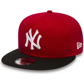 Boné plano vermelho snapback 9FIFTY Cotton Block da New York Yankees MLB da New Era