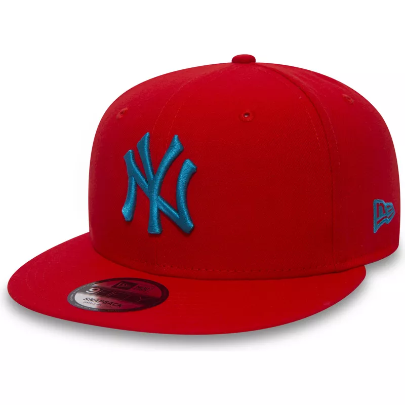 bone-plano-vermelho-snapback-com-logo-azul-9fifty-essential-league-da-new-york-yankees-mlb-da-new-era