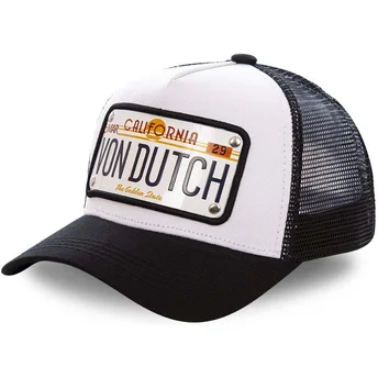 Boné trucker branco e preto com placa California CAL1 da Von Dutch