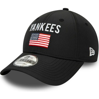 Boné curvo preto ajustável 9FORTY Team Flag da New York Yankees MLB da New Era