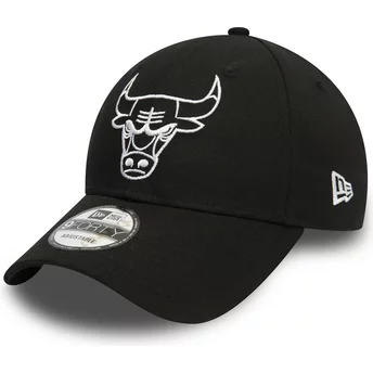 Boné curvo preto ajustável com logo branco 9FORTY League Essential da Chicago Bulls NBA da New Era