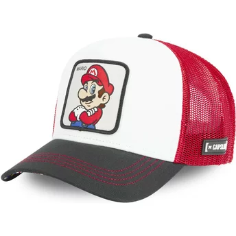 Boné trucker branco, vermelho e preto Mario SMB MAR Super Mario Bros. da Capslab