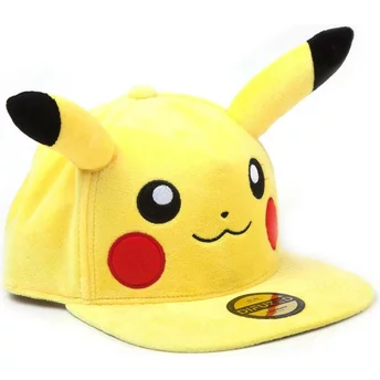 Boné plano amarelo snapback Pikachu Plush Pokémon da Difuzed