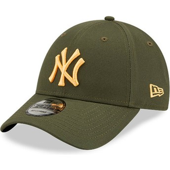 Boné curvo verde ajustável com logo laranja 9FORTY League Essential da New York Yankees MLB da New Era