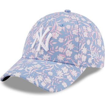 Boné curvo azul e rosa ajustável 9FORTY Floral da New York Yankees MLB da New Era