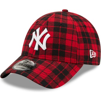 Boné curvo vermelho ajustável 9FORTY Check da New York Yankees MLB da New Era