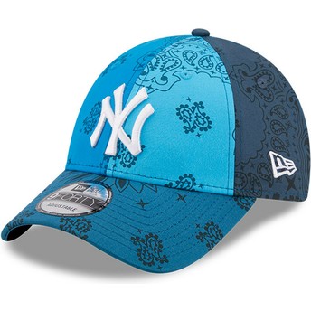 Boné curvo azul ajustável 9FORTY Paisley Print da New York Yankees MLB da New Era