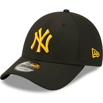 Boné curvo preto ajustável com logo laranja 9FORTY Diamond Era da New York Yankees MLB da New Era