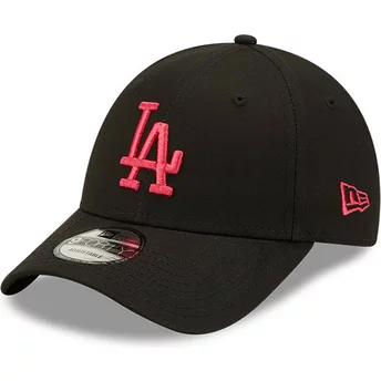 Boné curvo preto ajustável com logo rosa 9FORTY League Essential da Los Angeles Dodgers MLB da New Era