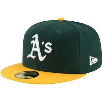 Boné plano verde e amarelo justo 59FIFTY AC Perf da Oakland Athletics MLB da New Era