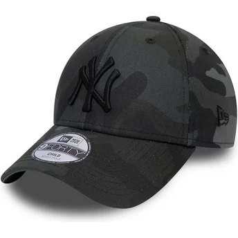 Boné curvo camuflagem preto ajustável para criança com logo preto 9FORTY League Essential da New York Yankees MLB da New Era