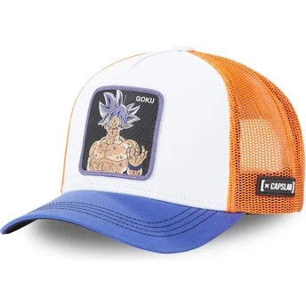 Boné trucker branco, laranja e azul Son Goku Ultra Instinct ULT3 Dragon Ball da Capslab