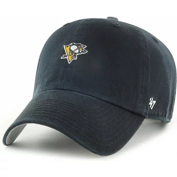 Boné curvo preto ajustável Clean Up Base Runner da Pittsburgh Penguins NHL da 47 Brand