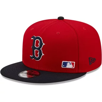Boné plano vermelho e azul marinho snapback 9FIFTY Team Arch da Boston Red Sox MLB da New Era