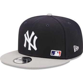 Boné plano azul marinho e cinza snapback 9FIFTY Team Arch da New York Yankees MLB da New Era
