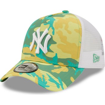 Boné trucker verde e branco A Frame Camo Pack da New York Yankees MLB da New Era