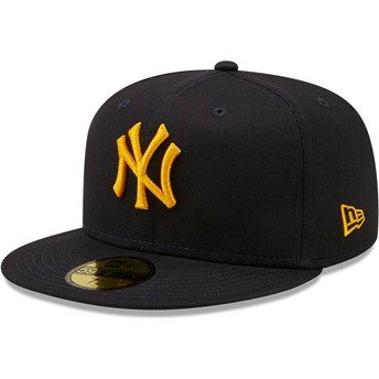 Boné plano azul marinho justo com logo amarelo 59FIFTY League Essential da New York Yankees MLB da New Era