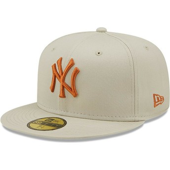 Boné plano cinza justo com logo castanho 59FIFTY League Essential da New York Yankees MLB da New Era