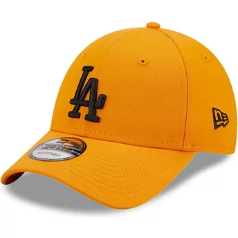Boné curvo laranja ajustável com logo preto 9FORTY League Essential da Los Angeles Dodgers MLB da New Era
