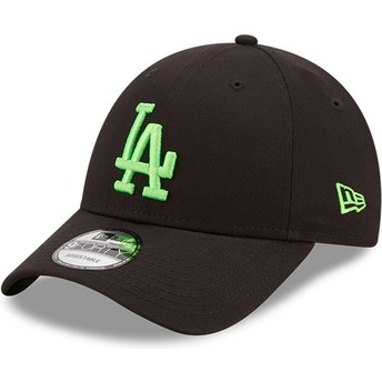 Boné curvo preto ajustável com logo verde 9FORTY Neon Pack da Los Angeles Dodgers MLB da New Era