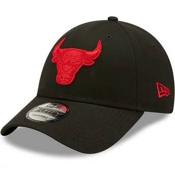 Boné curvo preto ajustável com logo vermelho 9FORTY Neon Pack da Chicago Bulls NBA da New Era