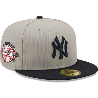 Boné plano cinza e azul marinho justo 59FIFTY Side Patch da New York Yankees MLB da New Era