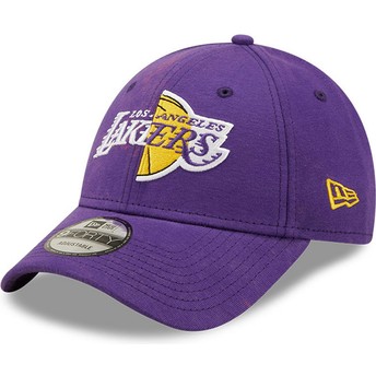 Boné curvo violeta ajustável 9FORTY Washed Pack Split Logo da Los Angeles Lakers NBA da New Era