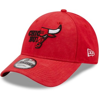 Boné curvo vermelho ajustável 9FORTY Washed Pack Split Logo da Chicago Bulls NBA da New Era