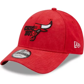 Boné curvo vermelho ajustável 9FORTY Washed Pack Split Logo da Chicago Bulls NBA da New Era