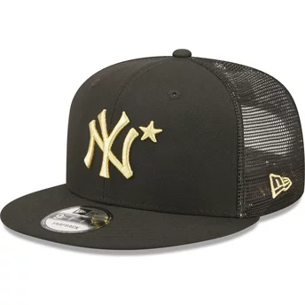 Boné trucker plano preto com logo dourado 9FIFTY All Star Game da New York Yankees MLB da New Era