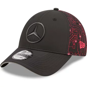 Boné curvo preto e vermelho ajustável 9FORTY eSports Grand Prix da Mercedes Formula 1 da New Era