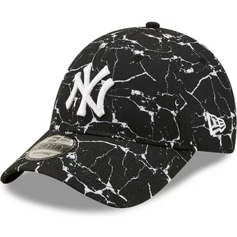 Boné curvo preto ajustável 9FORTY Marble da New York Yankees MLB da New Era