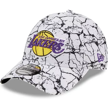 Boné curvo branco ajustável 9FORTY Marble da Los Angeles Lakers NBA da New Era
