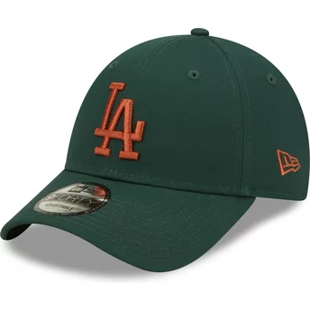 Boné curvo verde ajustável com logo castanho 9FORTY League Essential da Los Angeles Dodgers MLB da New Era