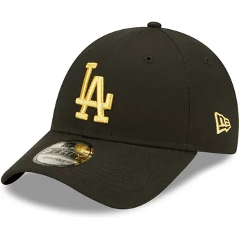 Boné curvo preto ajustável com logo dourado 9FORTY Metallic da Los Angeles Dodgers MLB da New Era
