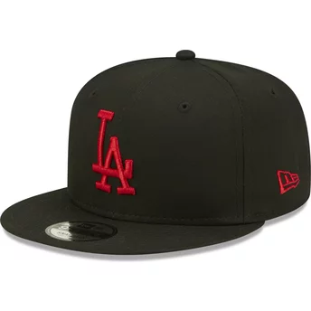 Boné plano preto snapback com logo vermelho 9FIFTY League Essential da Los Angeles Dodgers MLB da New Era