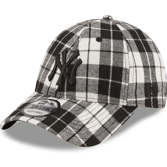 Boné curvo preto ajustável com logo preto 9FORTY Plaid da New York Yankees MLB da New Era