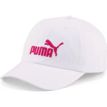 Boné curvo branco ajustável com logo vermelho Essentials da Puma