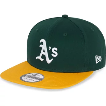 Boné plano verde e amarelo snapback 9FIFTY Essential da Oakland Athletics MLB da New Era