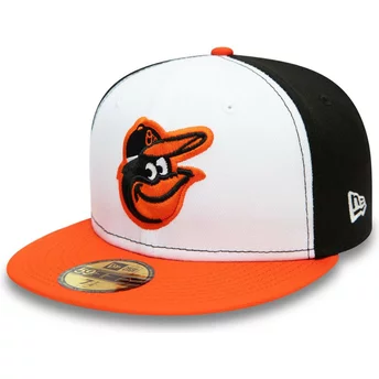 Boné plano branco, preto e laranja justo 59FIFTY Authentic On Field da Baltimore Orioles MLB da New Era