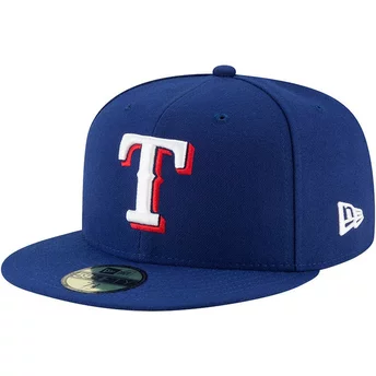 Boné plano azul justo 59FIFTY Authentic On Field da Texas Rangers MLB da New Era