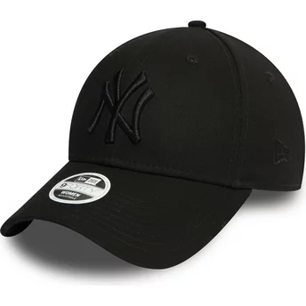 Boné curvo preto ajustável com logo preto para mulheres 9FORTY Essential da New York Yankees MLB da New Era