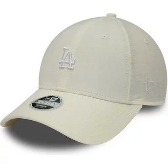 Boné curvo bege ajustável para mulheres 9FORTY Cord Mini Logo da Los Angeles Dodgers MLB da New Era