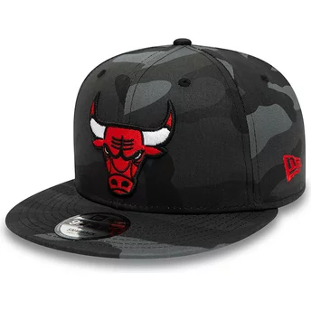 Boné plano camuflagem preto snapback 9FIFTY Team da Chicago Bulls NBA da New Era
