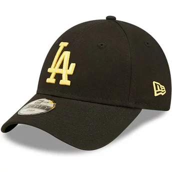 Boné curvo preto ajustável para criança com logo dourado 9FORTY League Essential da Los Angeles Dodgers MLB da New Era