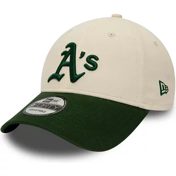 Boné curvo bege e verde ajustável 9FORTY da Oakland Athletics MLB da New Era