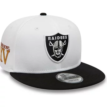 Boné plano branco e preto snapback 9FIFTY Crown Patches Super Bowl XV da Las Vegas Raiders NFL da New Era