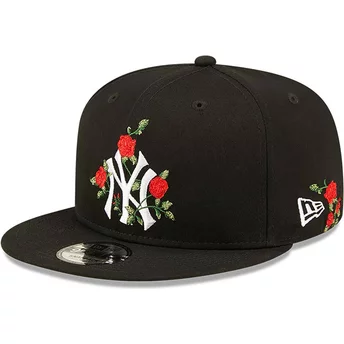 Boné plano preto snapback 9FIFTY Flower da New York Yankees MLB da New Era